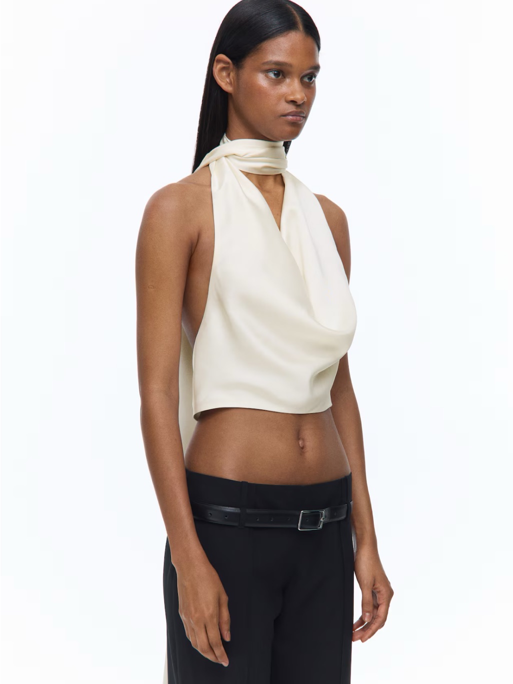 Livia Nunes H&M X Satin Halterneck Crop Top